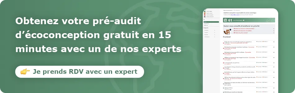 Accéder à la page de prise de rendez-vous pour obtenir un pré-audit d'écoconception gratuit en 15 minutes avec un de nos experts