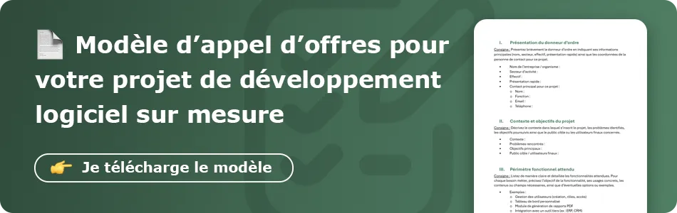 Accéder à la page de téléchargement du modèle d'appel d'offres pour projet de développement logiciel sur mesure